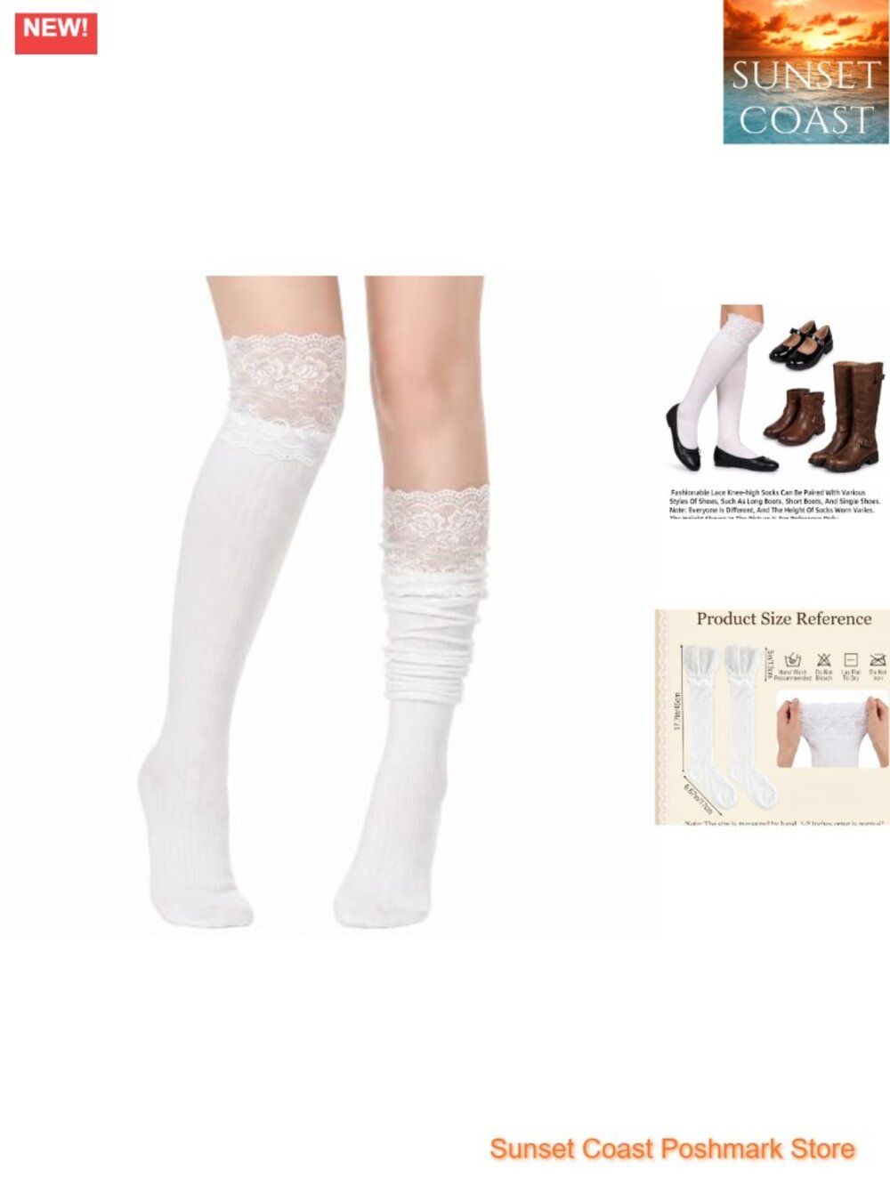 Knee High Lace Boot Socks Kawaii Lolita Y2K Stockings Polyester